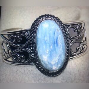 Kyanite Stamped 925 Sterling Silver Cuff Bracelet